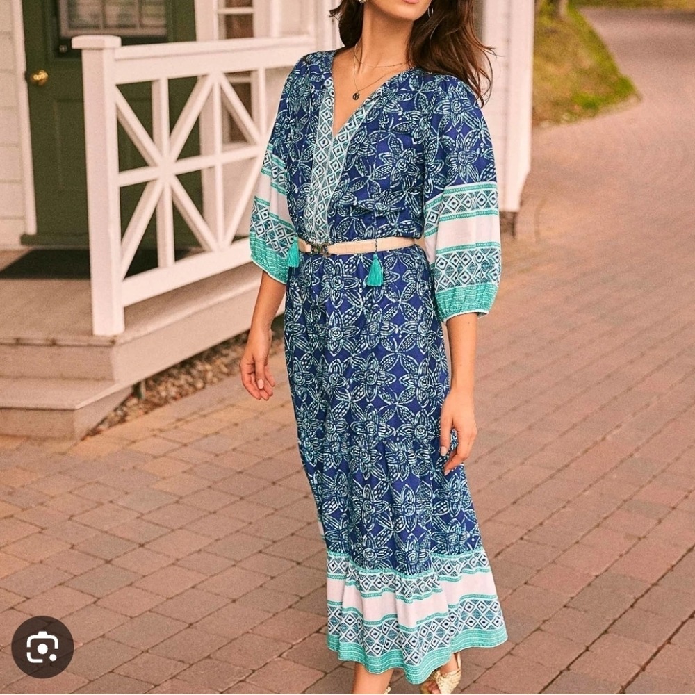 Hatley Celine Vibrant Blue Boho Printed Cotton Maxi Dress Small